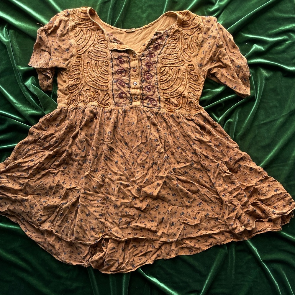 Boho Tan Embroidered Dress